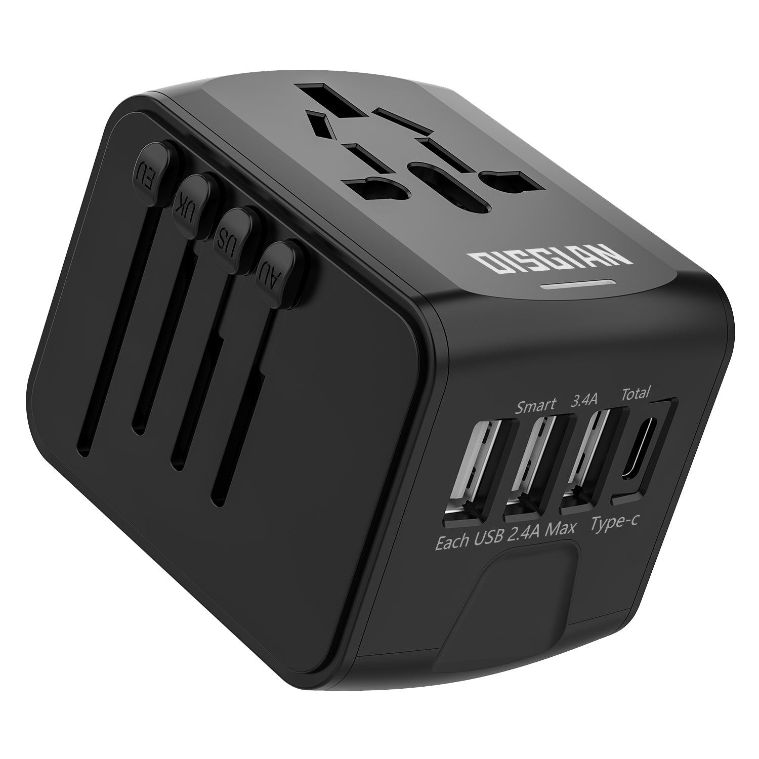DISGIAN Universal Travel Adapter 3 USB & Type-C Port International Wall Charger Plug for UK EU AU 200 Countries
