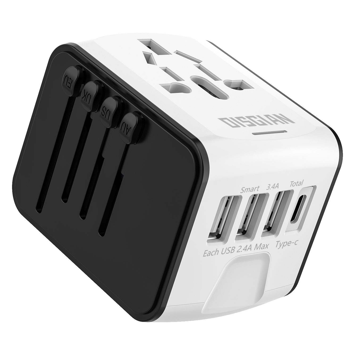 DISGIAN Universal Travel Adapter 3 USB & Type-C Port International Wall Charger Plug for UK EU AU 200 Countries