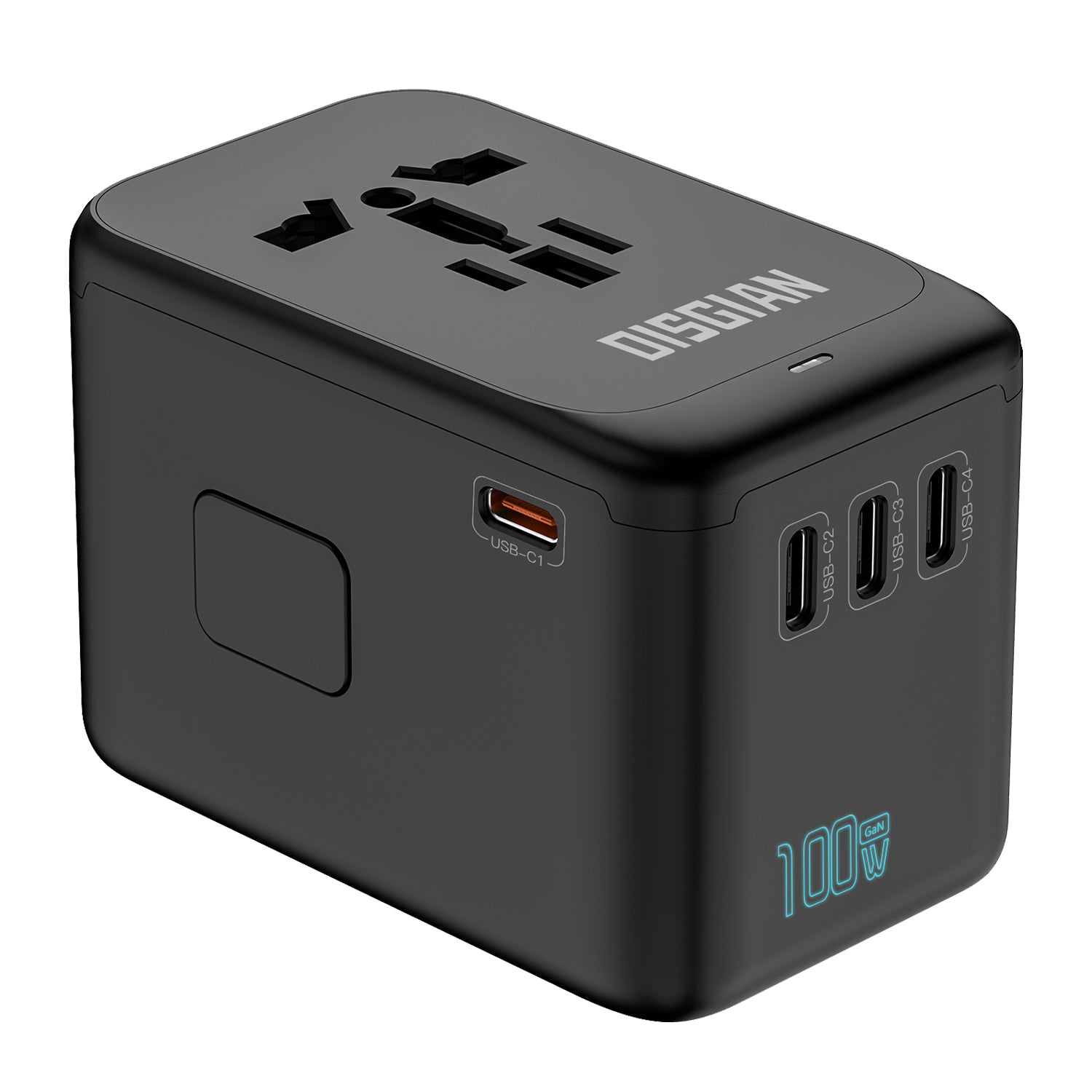 DISGIAN 100W GaN Universal Travel Adapter, 4-Port USB-C & USB-A Fast Charging International Travel Plug for Laptop Phone, Worldwide Wall Charger for EU US UK JP AU