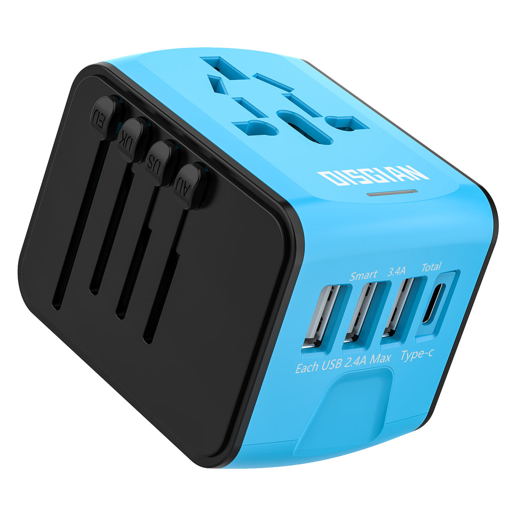 DISGIAN Universal Travel Adapter 3 USB & Type-C Port International Wall Charger Plug for UK EU AU 200 Countries