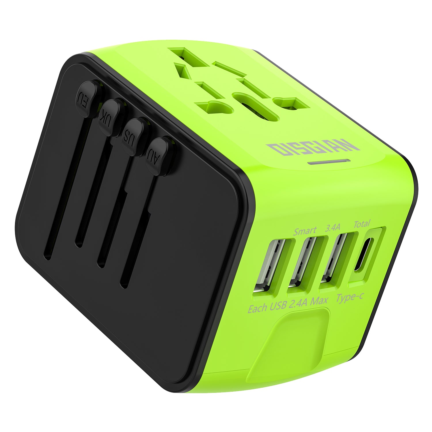 DISGIAN Universal Travel Adapter 3 USB & Type-C Port International Wall Charger Plug for UK EU AU 200 Countries