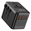 DISGIAN 25W Universal Travel Plug Adapter, 2 Type-C + 2 USB-A Fast Charger, International Power Adaptor US EU UK AU, Black