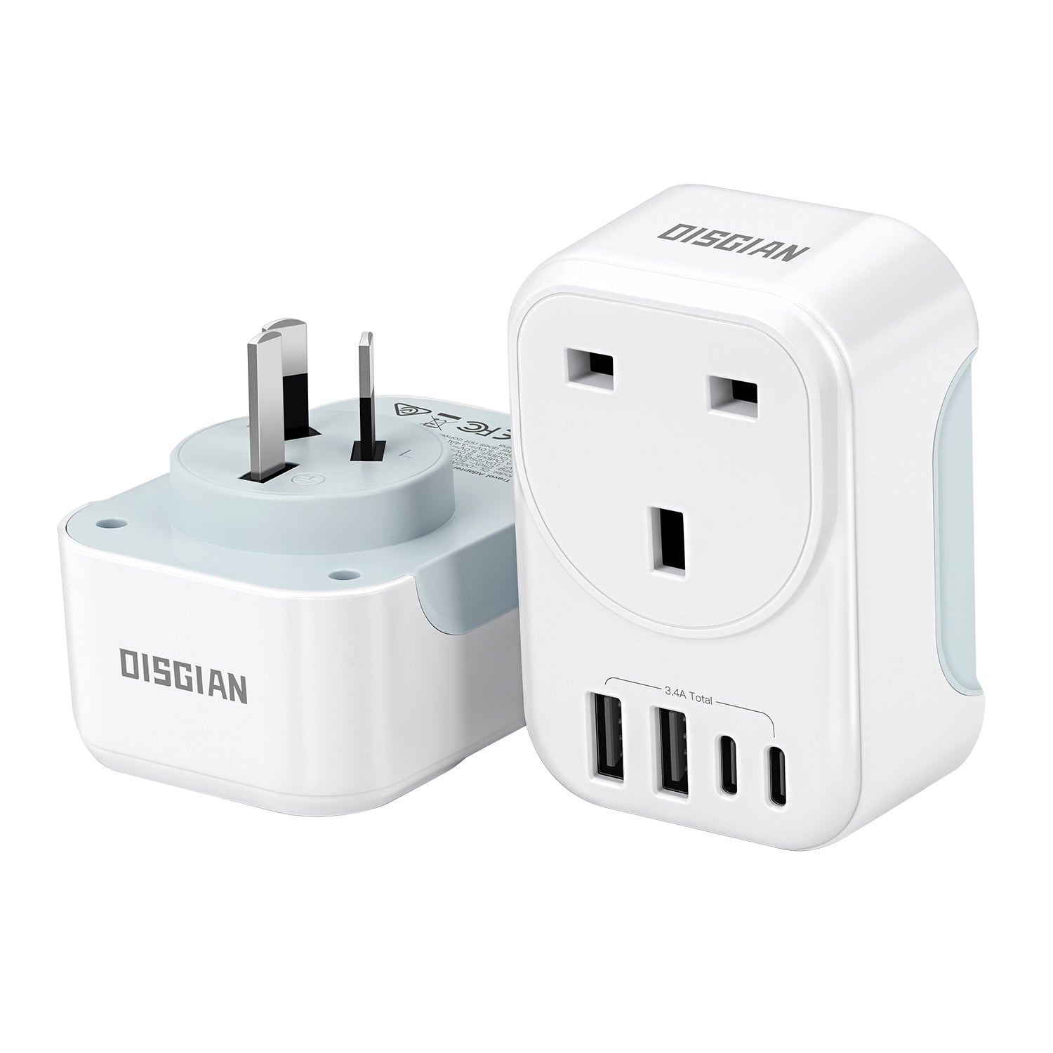DISGIAN UK to AU Travel Adapter,UK to AU/NZ Outlet Power Adaptor with 2 USB-C and 2USB-A Port.Portable Type I to Type G Plug Adapter