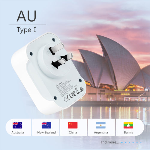 DISGIAN AU Travel Adapter,EU/UK/USA/JP China Italy to AU/NZ Outlet Power Adaptor with 2 USB-C and 2USB-A Port.Portable World to Australia Plug Adapter Compatible with US, UK, EU, JP,CN Plug