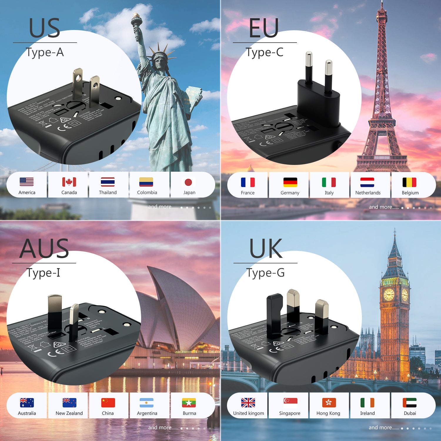 DISGIAN Universal Travel Adapter 3 USB & Type-C Port International Wall Charger Plug for UK EU AU 200 Countries