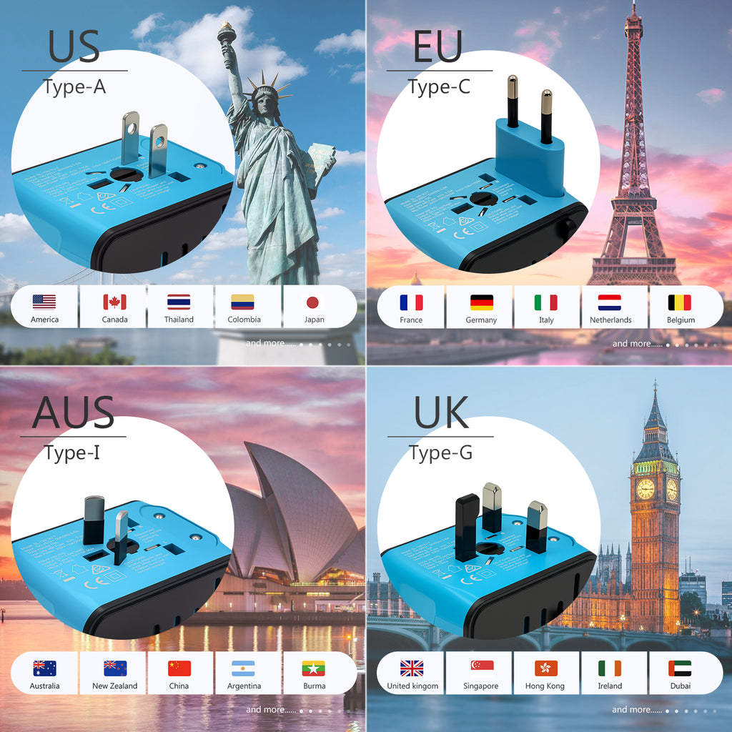 DISGIAN Universal Travel Adapter 3 USB & Type-C Port International Wall Charger Plug for UK EU AU 200 Countries
