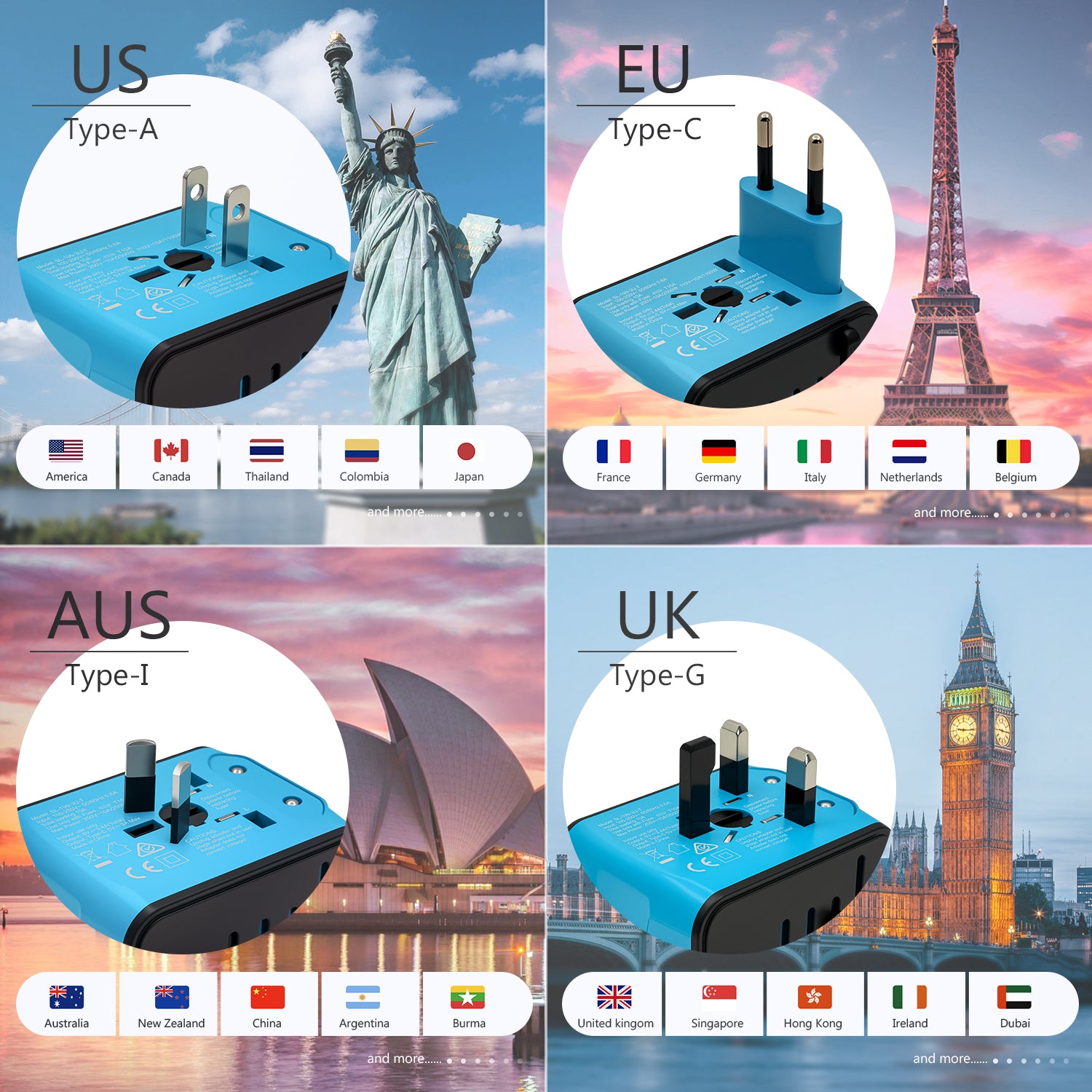 DISGIAN Universal Travel Adapter 3 USB & Type-C Port International Wall Charger Plug for UK EU AU 200 Countries
