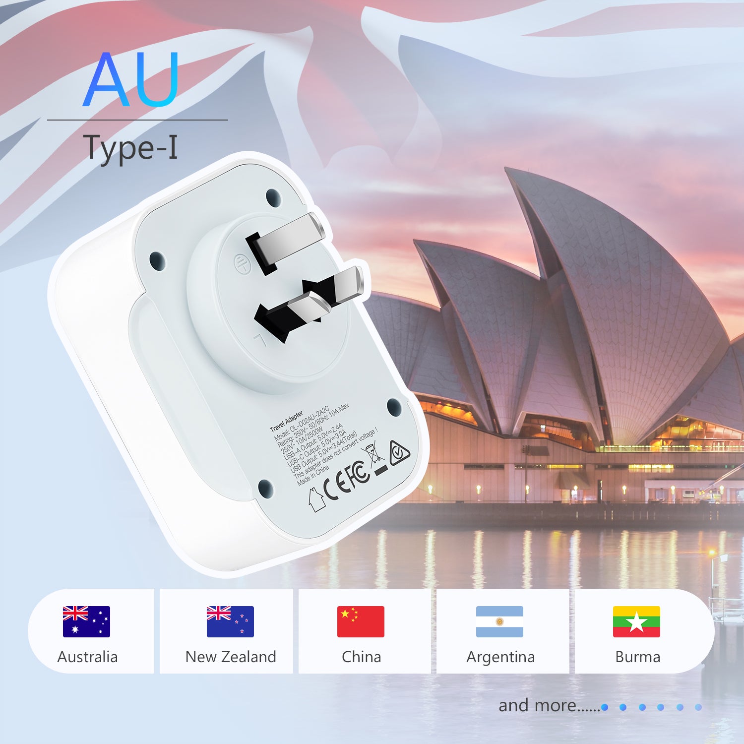 DISGIAN UK to AU Travel Adapter,UK to AU/NZ Outlet Power Adaptor with 2 USB-C and 2USB-A Port.Portable Type I to Type G Plug Adapter