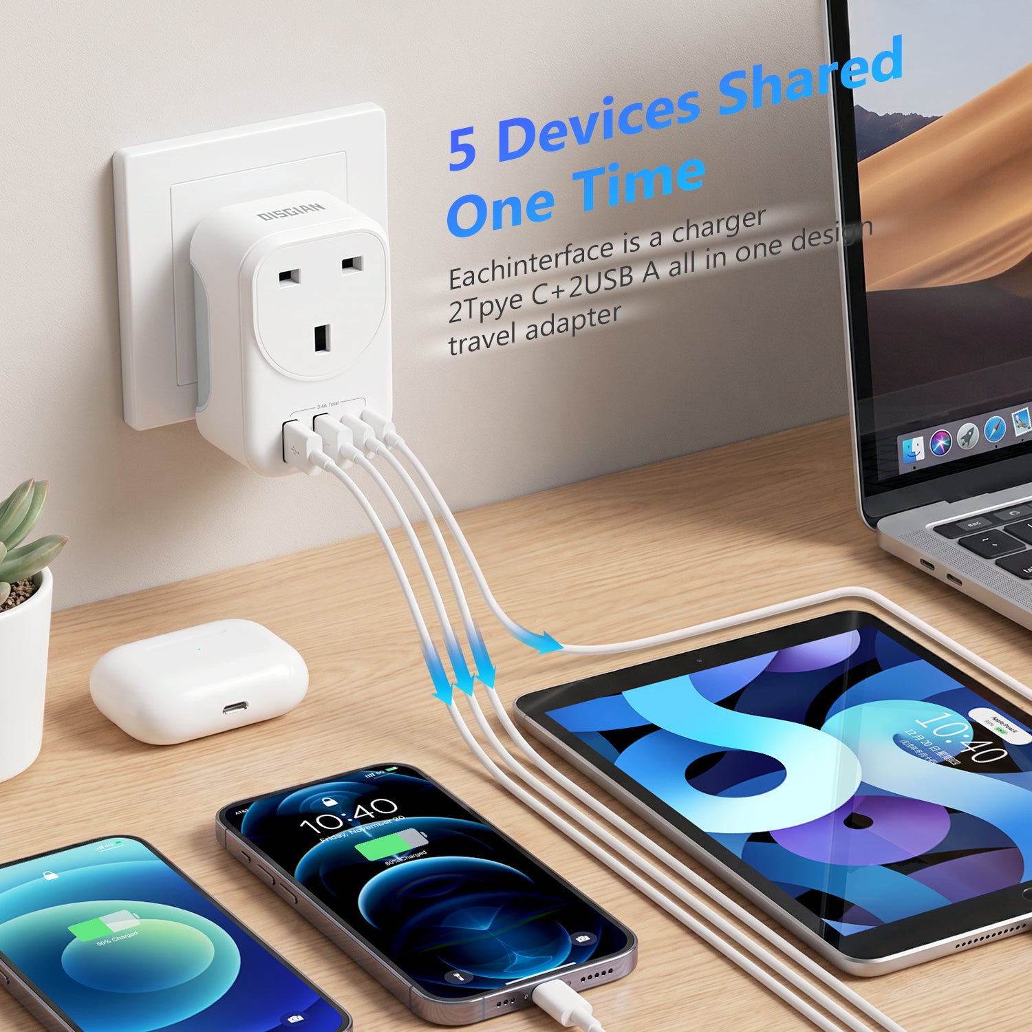 DISGIAN UK to AU Travel Adapter,UK to AU/NZ Outlet Power Adaptor with 2 USB-C and 2USB-A Port.Portable Type I to Type G Plug Adapter