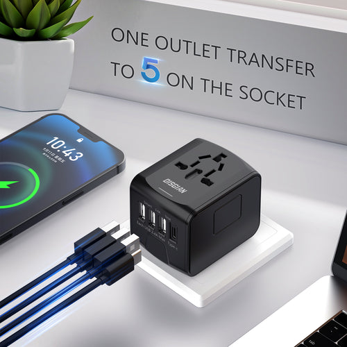 DISGIAN Universal Travel Adapter 3 USB & Type-C Port International Wall Charger Plug for UK EU AU 200 Countries
