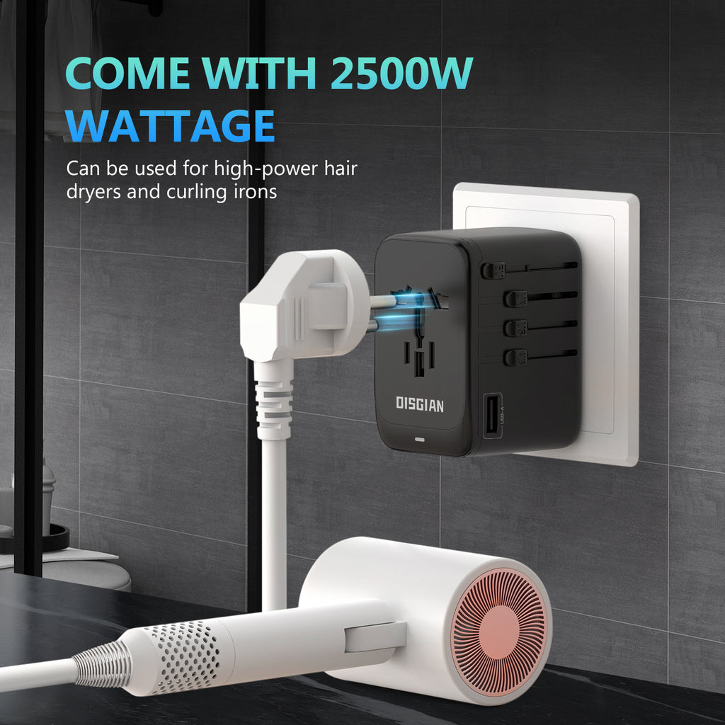 DISGIAN 100W GaN Universal Travel Adapter, 4-Port USB-C & USB-A Fast Charging International Travel Plug for Laptop Phone, Worldwide Wall Charger for EU US UK JP AU