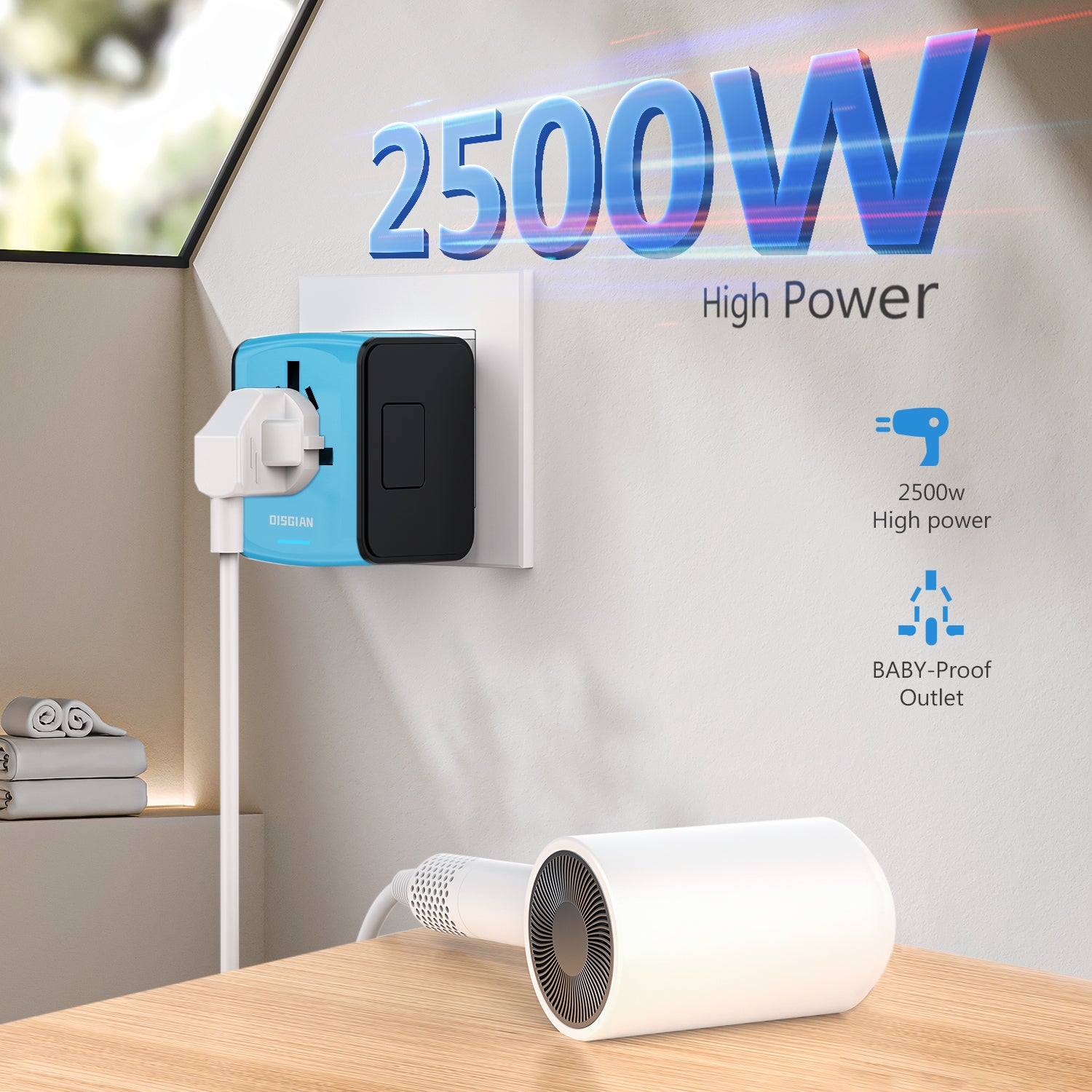 DISGIAN Universal Travel Adapter 3 USB & Type-C Port International Wall Charger Plug for UK EU AU 200 Countries