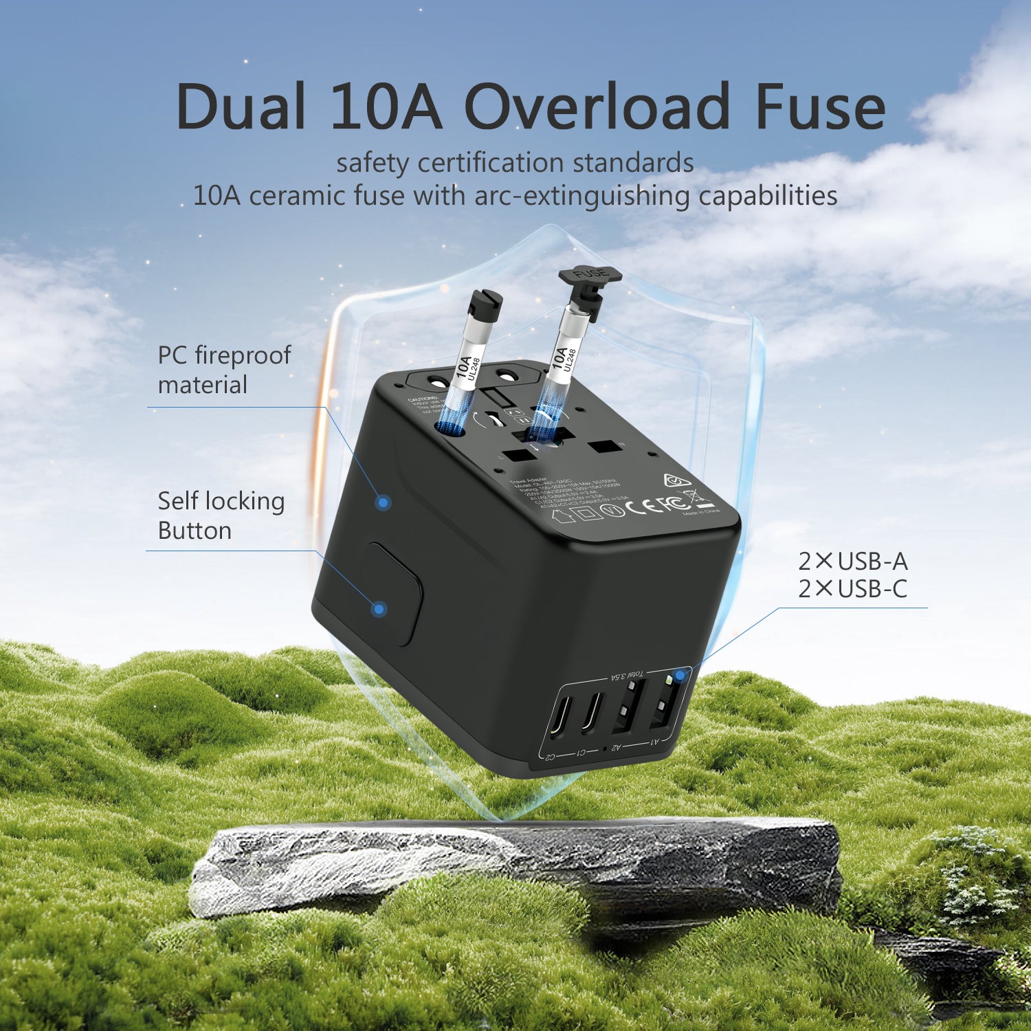 DISGIAN Universal Travel Adapter, 2 USB-C & 2 USB-A Fast Charging Wall Charger, Worldwide Plug for USA, Japan, UK, EU