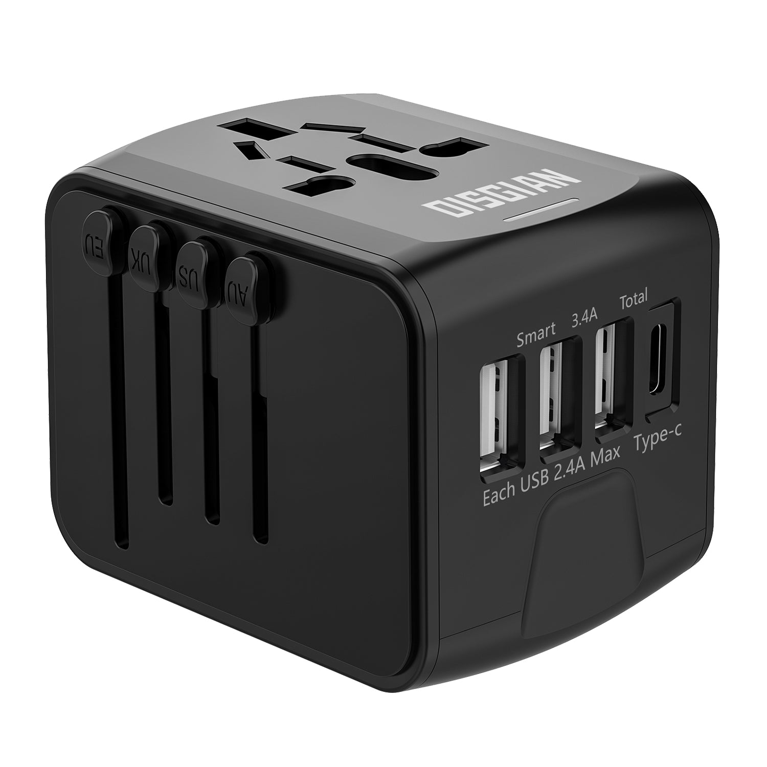 DISGIAN Universal Travel Adapter 3 USB & Type-C Port International Wall Charger Plug for UK EU AU 200 Countries