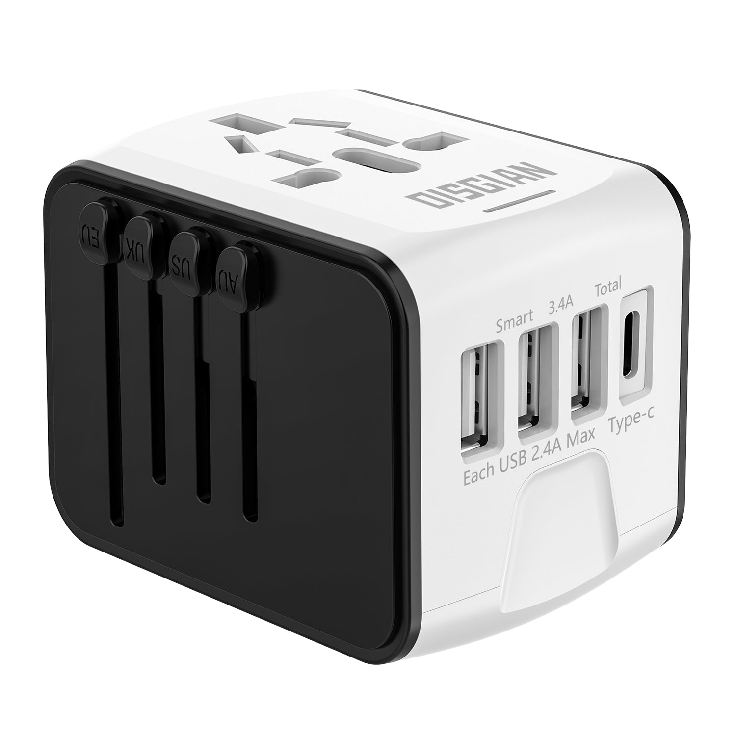 DISGIAN Universal Travel Adapter 3 USB & Type-C Port International Wall Charger Plug for UK EU AU 200 Countries