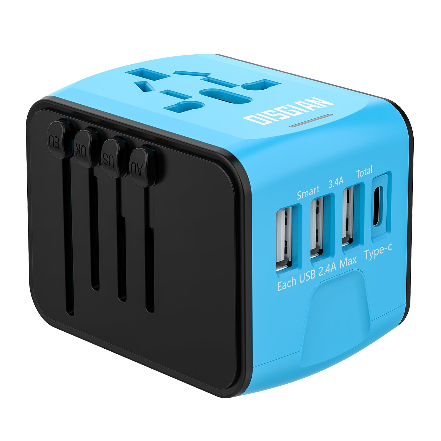 DISGIAN Universal Travel Adapter 3 USB & Type-C Port International Wall Charger Plug for UK EU AU 200 Countries