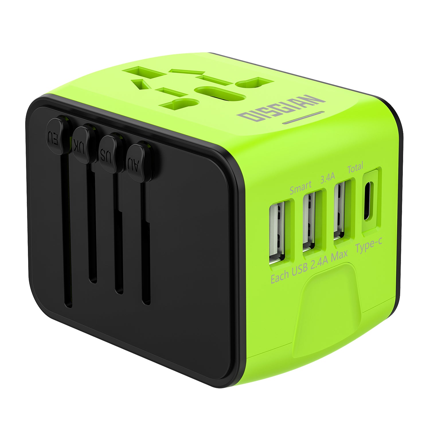 DISGIAN Universal Travel Adapter 3 USB & Type-C Port International Wall Charger Plug for UK EU AU 200 Countries
