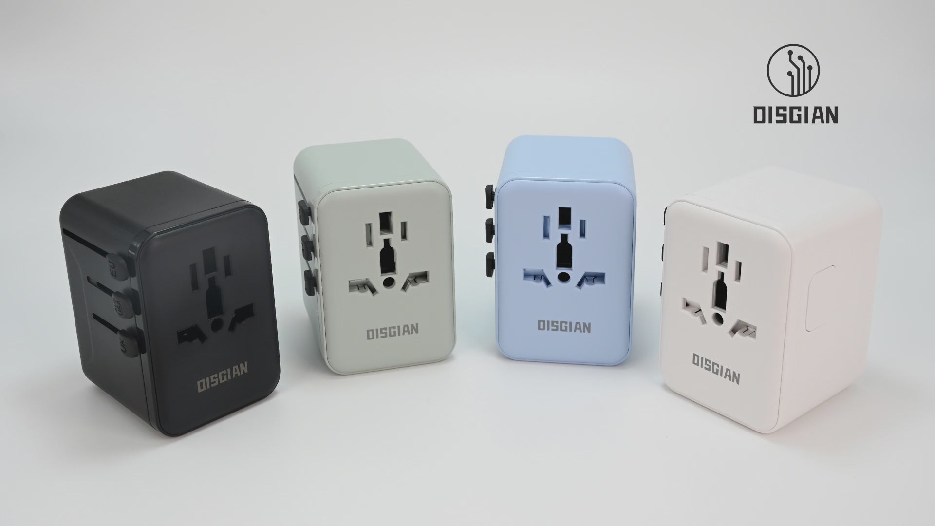 DISGIAN Universal Travel Adapter, 2 USB-C & 2 USB-A Fast Charging Wall Charger, Worldwide Plug for USA, Japan, UK, EU
